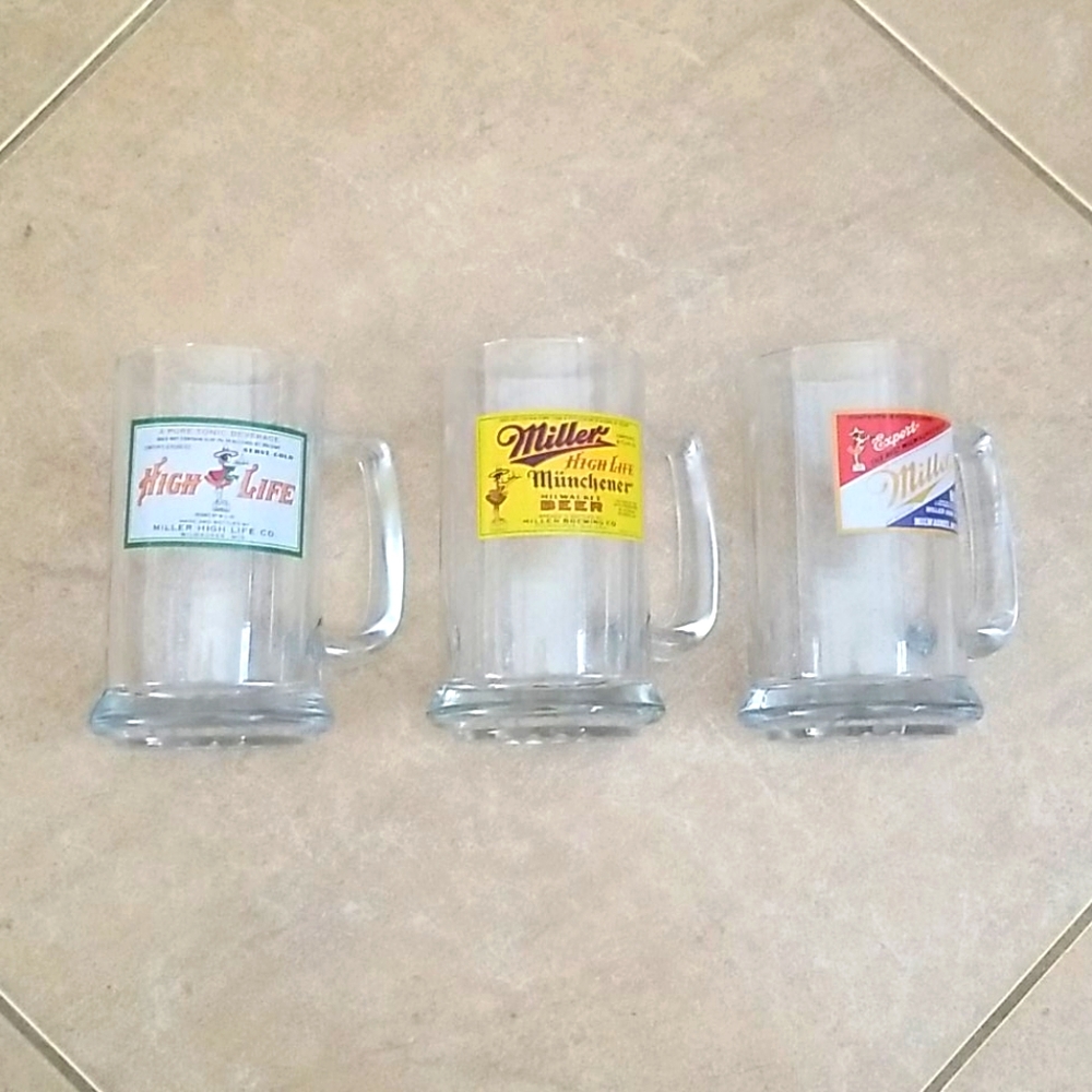VTG 70s/80s Miller High Lifr Beer Mugs - Set of 3